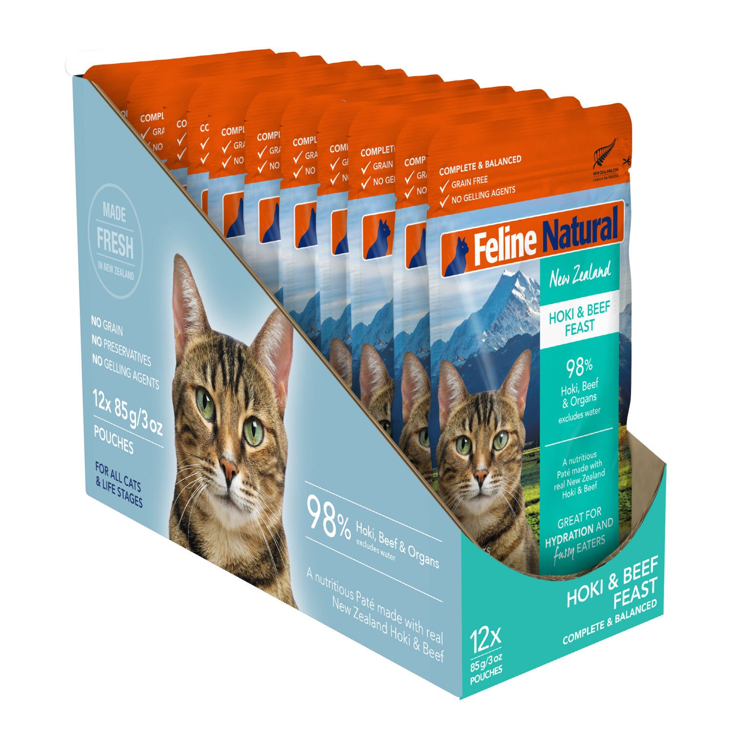 9 필라인 내추럴 캣 호키 & 비프 습식사료 주식 파우치 85g