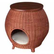 네코세카이 라탄 사이드테이블 베드 브라운