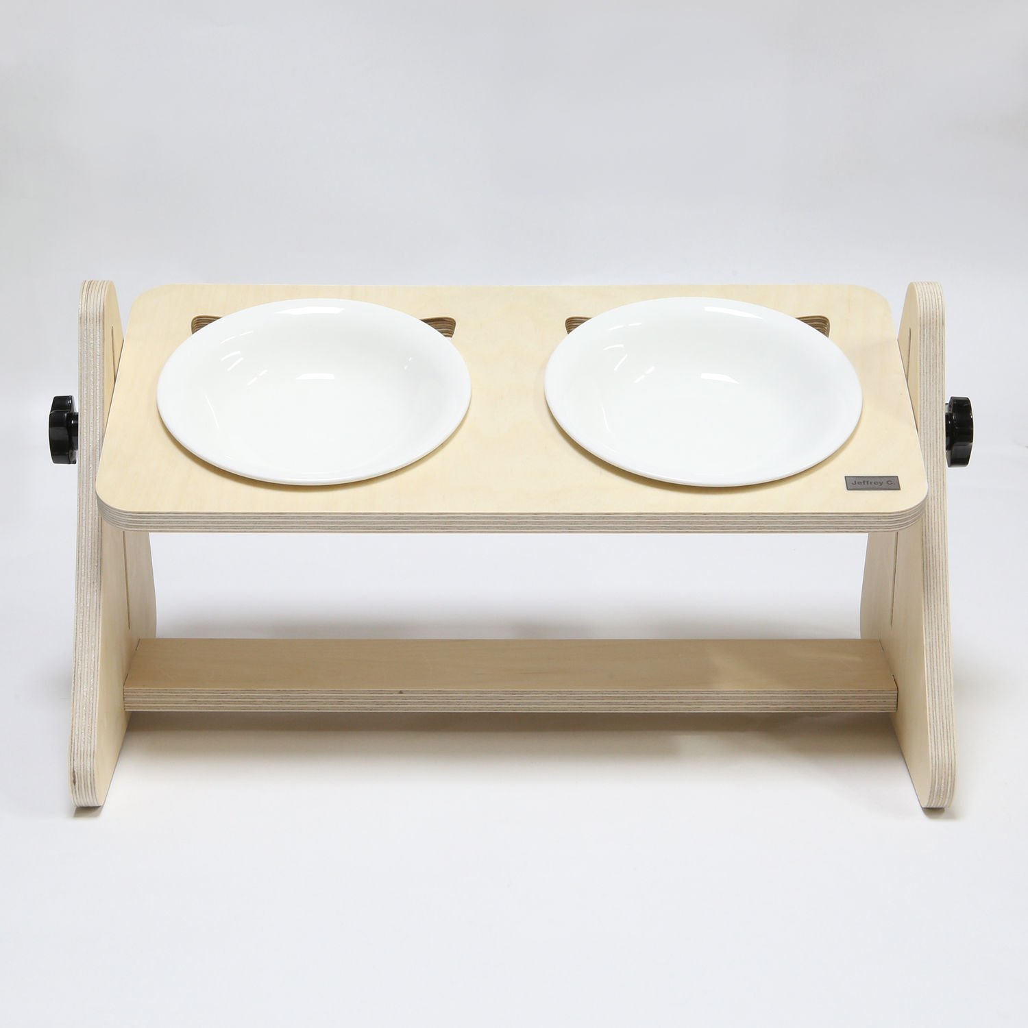 제프리공방 고양이식기 밥그릇 높이조절 원목식탁 2구 기본형 (식기포함)