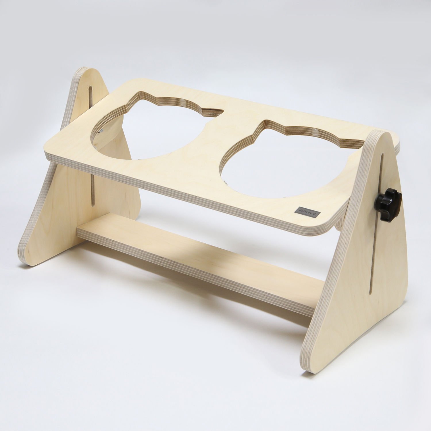 제프리공방 고양이식기 밥그릇 높이조절 원목식탁 2구 기본형 (식기포함)